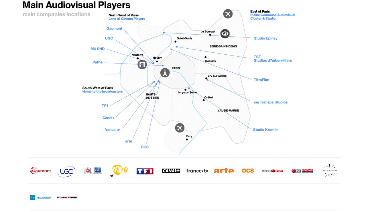 映画、テレビ、ニューメディア - Map of Main Audiovisual Players in Paris Region